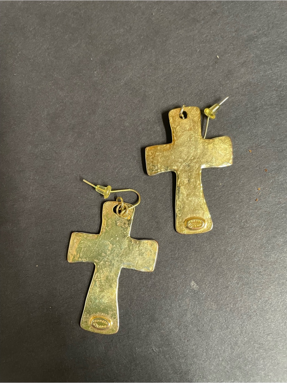 Goldtone/ Brass Cross Drop Earrings  . Beautiful and showy.